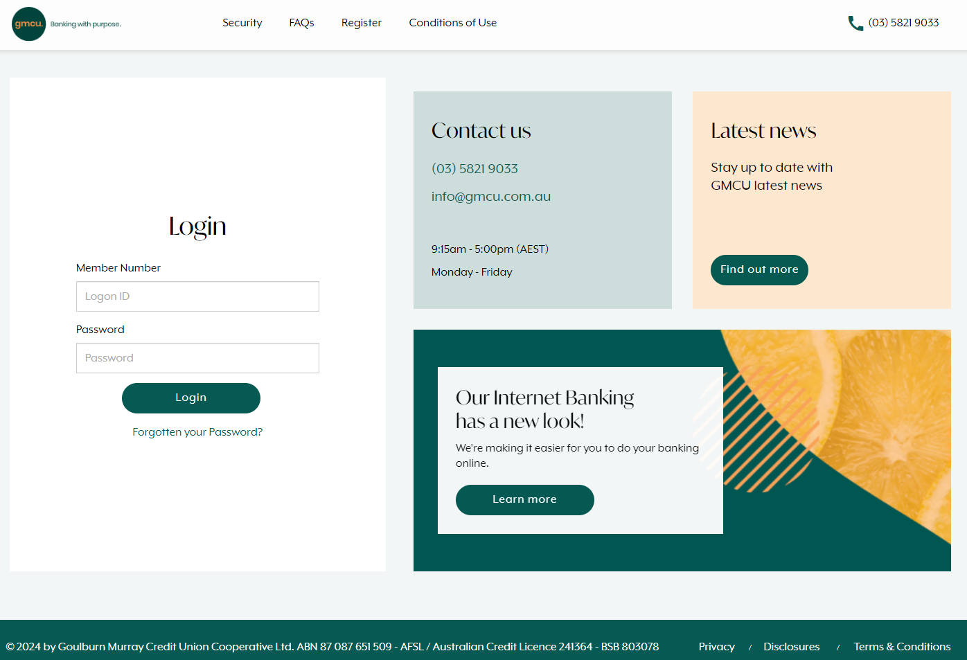 Screenshot of GMCU Internet Banking Login Page